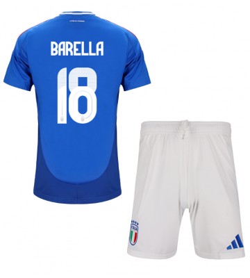 Italia Nicolo Barella #18 Primera Equipación Niños Eurocopa 2024 Manga Corta (+ Pantalones cortos)